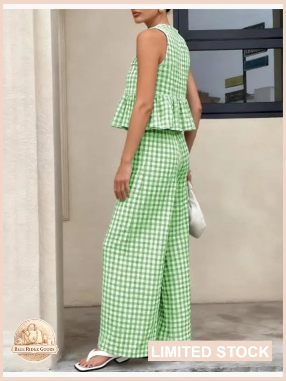 Gingham Plaid Sleeveless Ruffle Tank and Wide Leg Pants Set Summer Matching